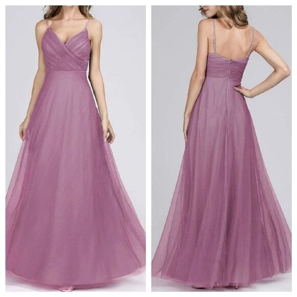 EVER PRETTY 7369 purple orchid spaghetti straps v neck tulle maxi dress 12 - Picture 13 of 13